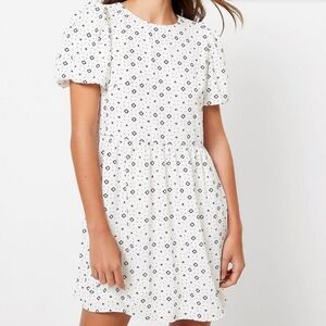 Loft Geo Puff Sleeve Swing Dress